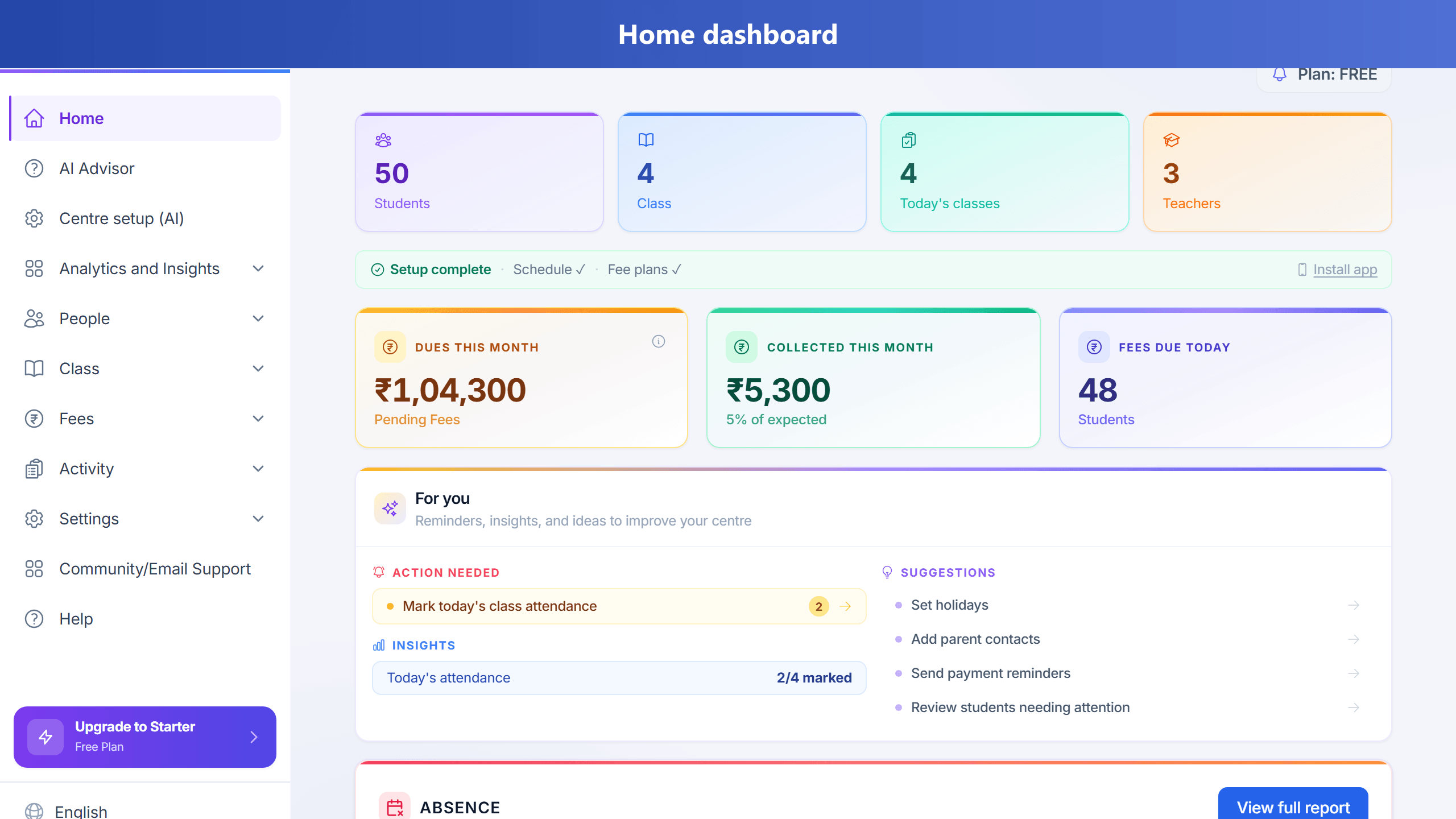 TuitionDesk home dashboard