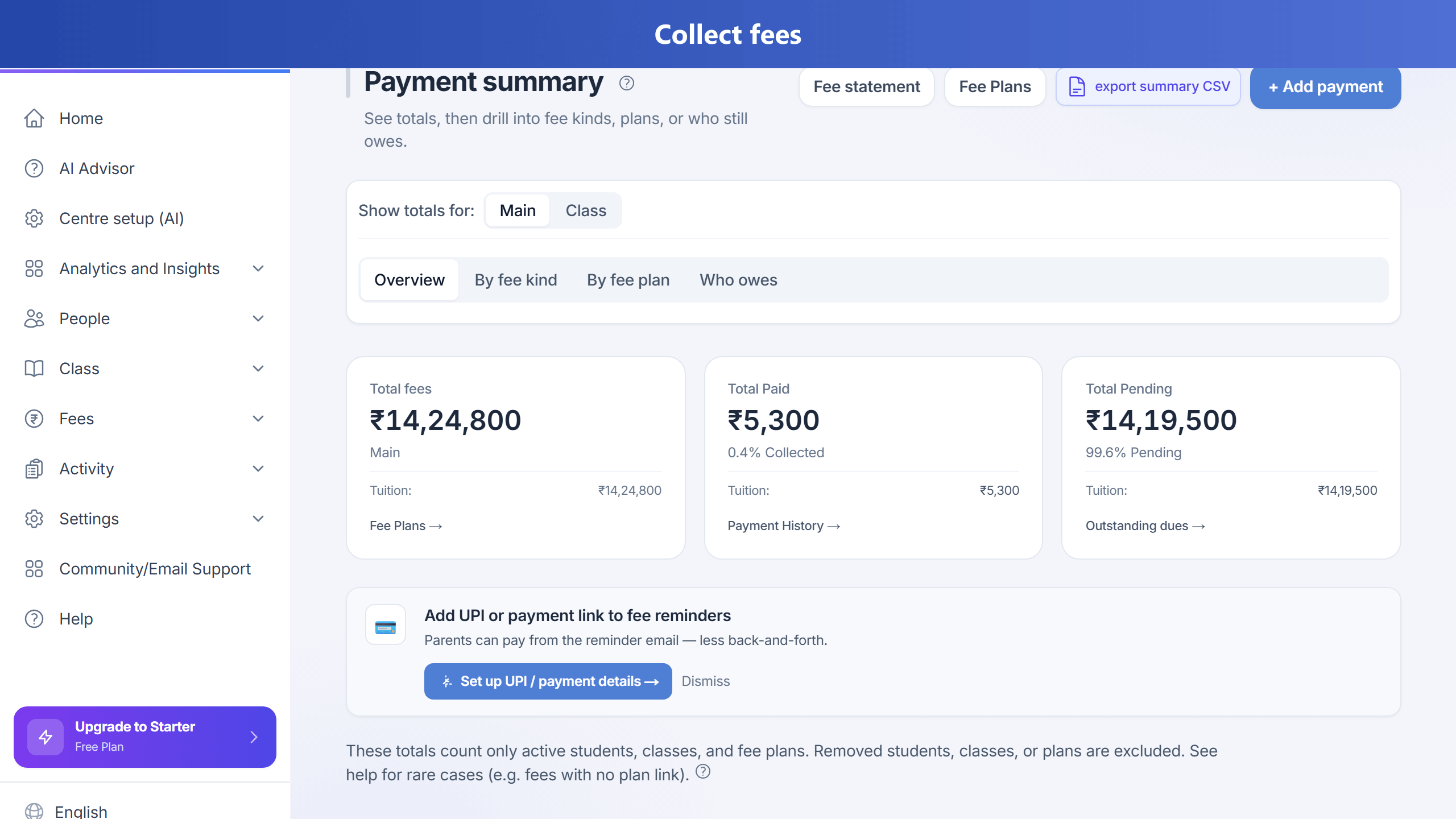 Fees workspace