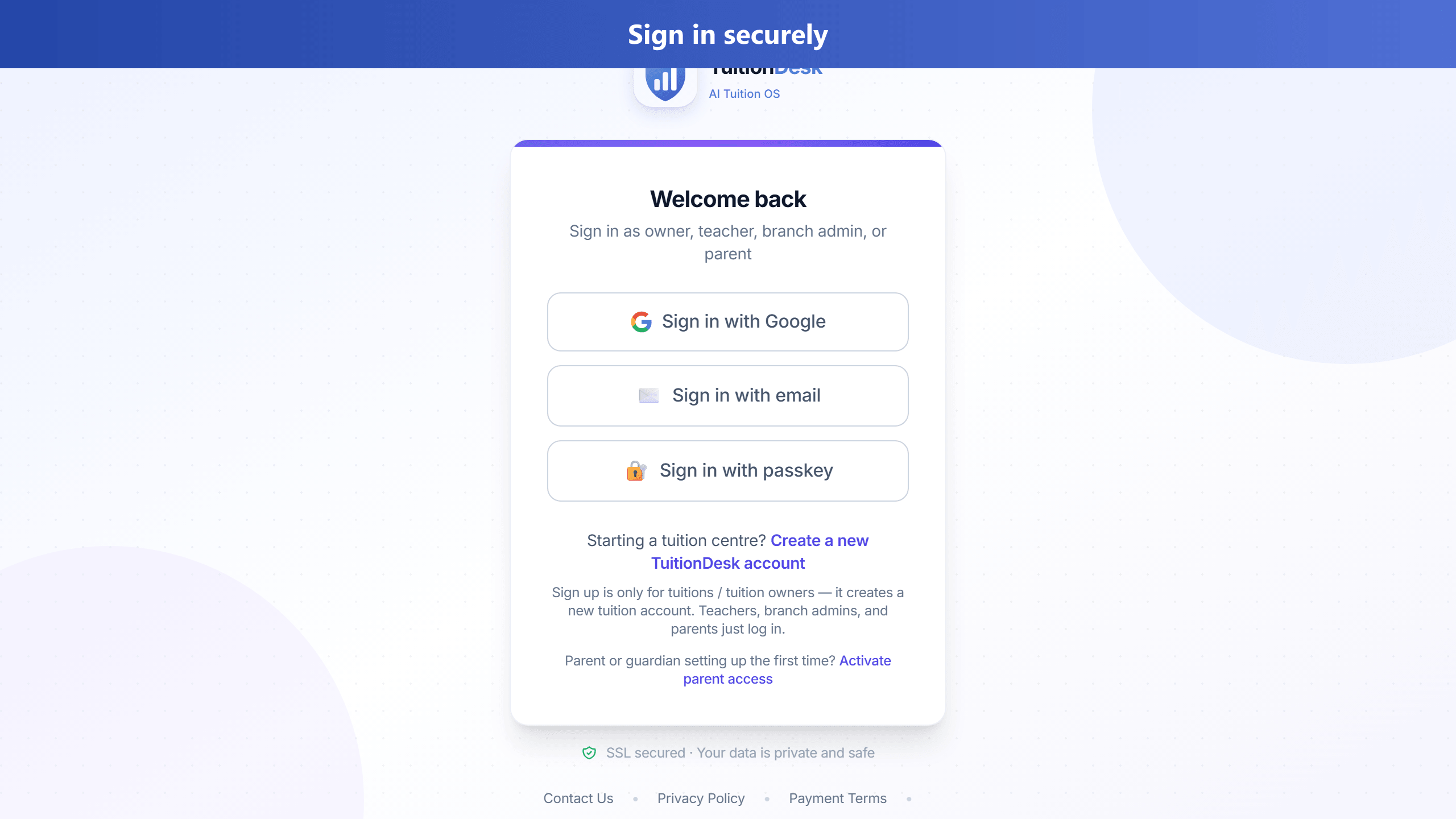 One TuitionDesk Android app