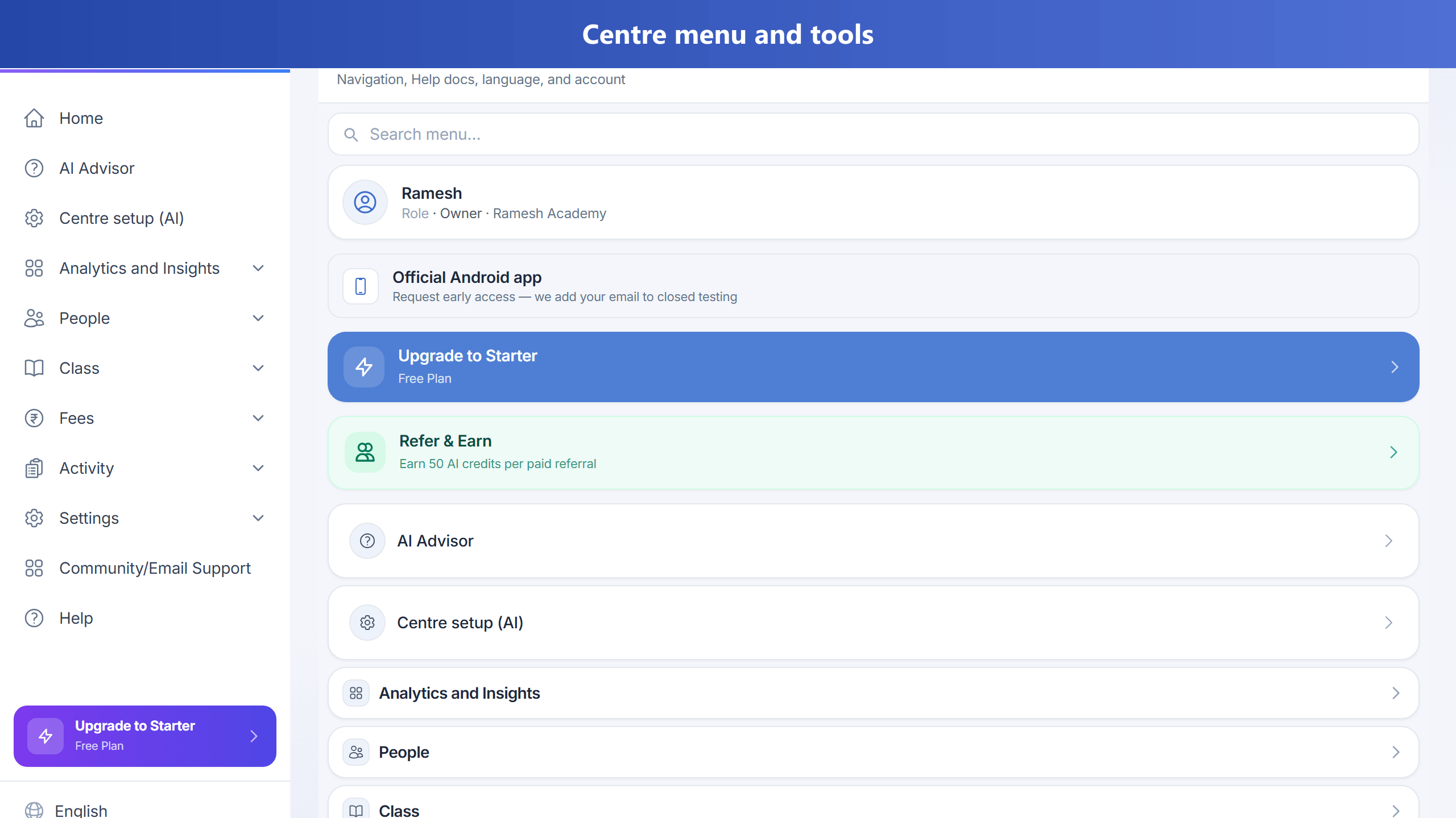 Centre tools and people